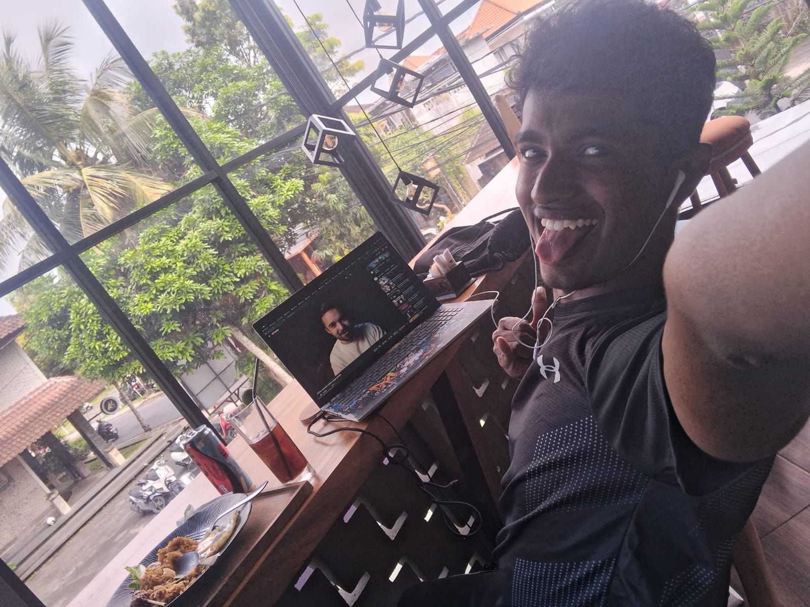 Working from a café in Bali