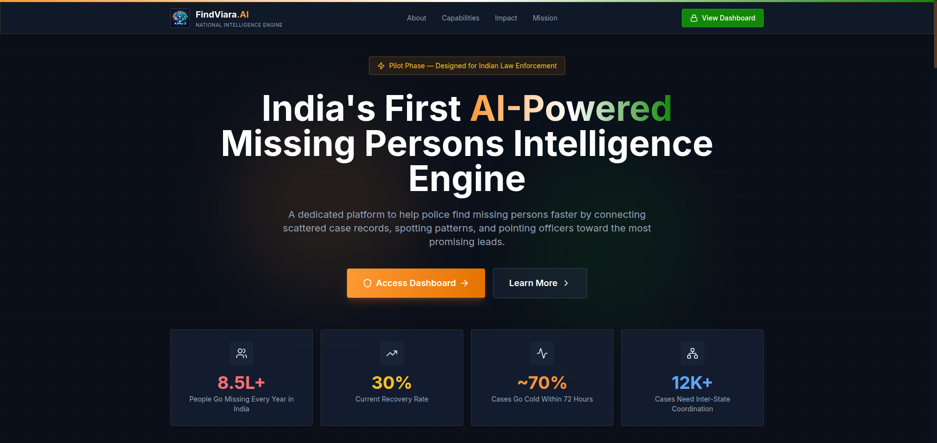 FindViara.AI — missing persons intelligence platform screenshot