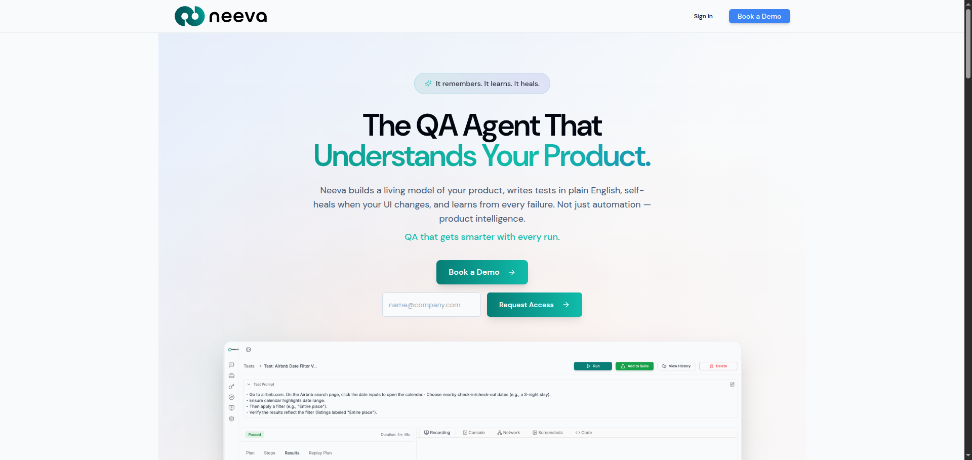 Neeva — AI QA agent product screenshot