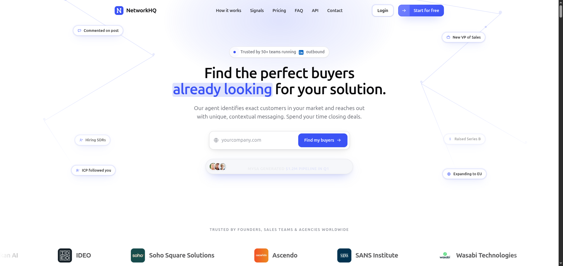 NetworkHQ — intent-driven outbound platform screenshot