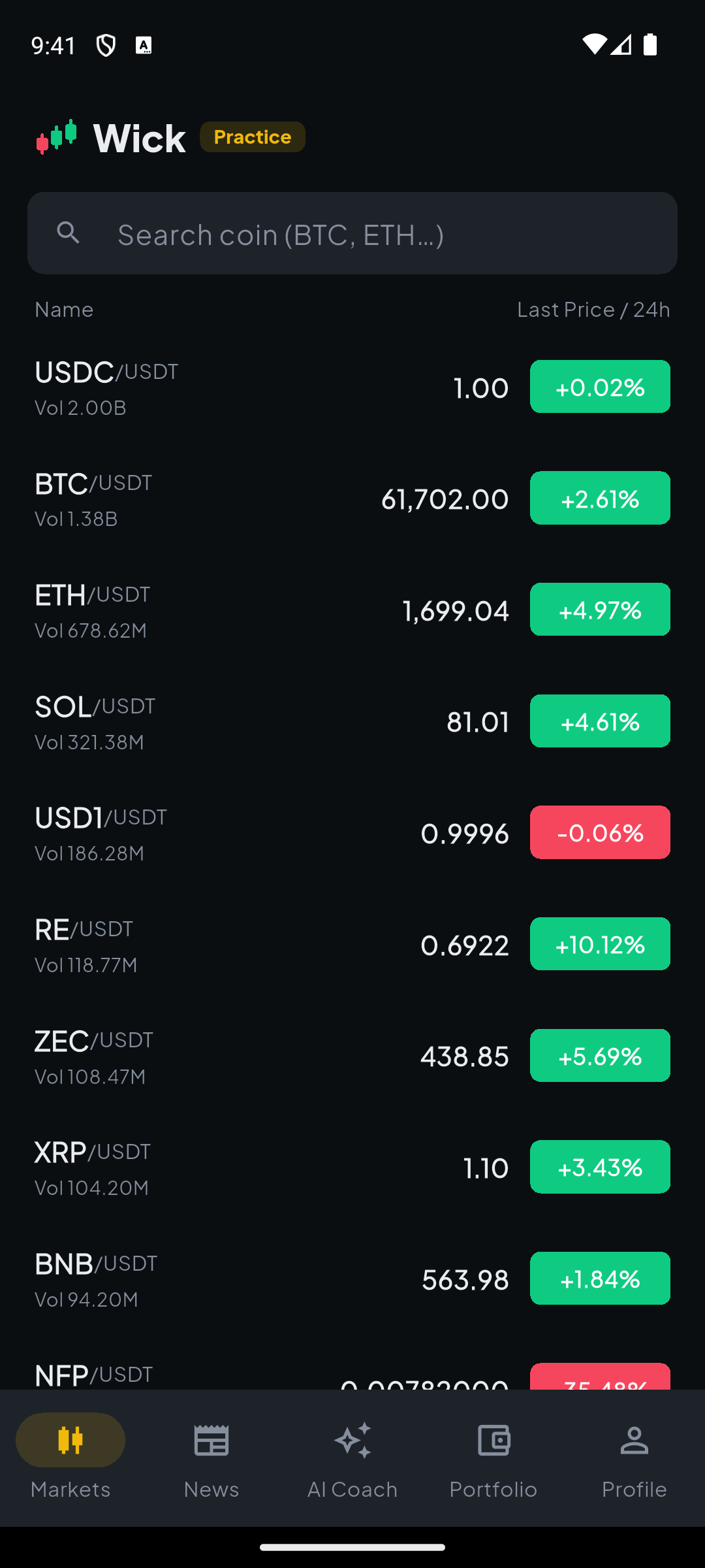 Wick — crypto trading